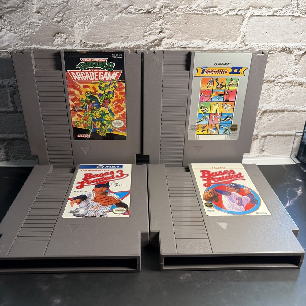 Nintendo NES Game Lot TMNT 2 Arcade Track & Field II Bases Loaded 1 & 3 Bundle